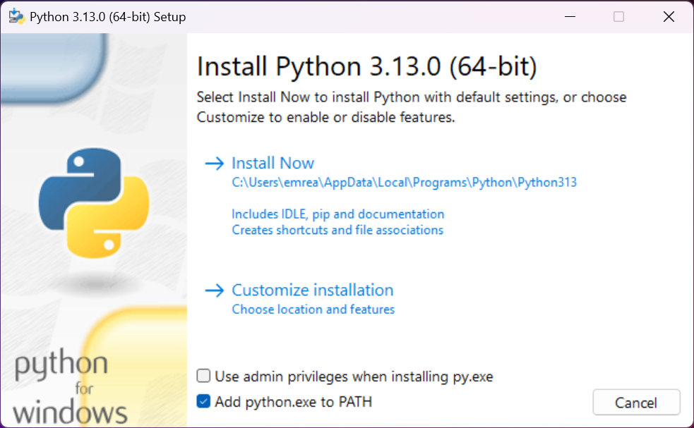 Python installer screenshot